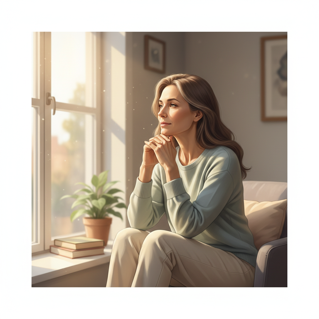 A person looking out a window thoughtfully, representing contemplation and the need for support during a difficult health journey.