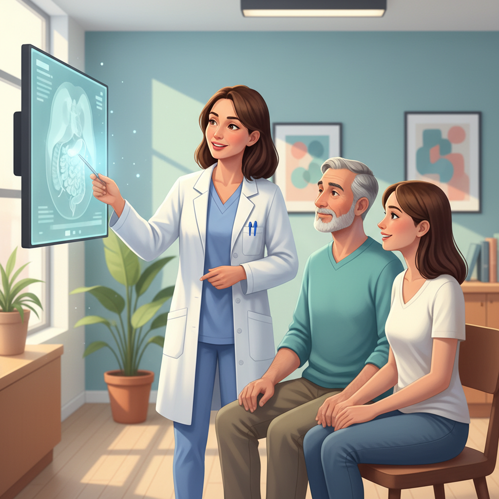 Doctor and patient reviewing scans together, illustrating the collaborative nature of a second medical opinion.