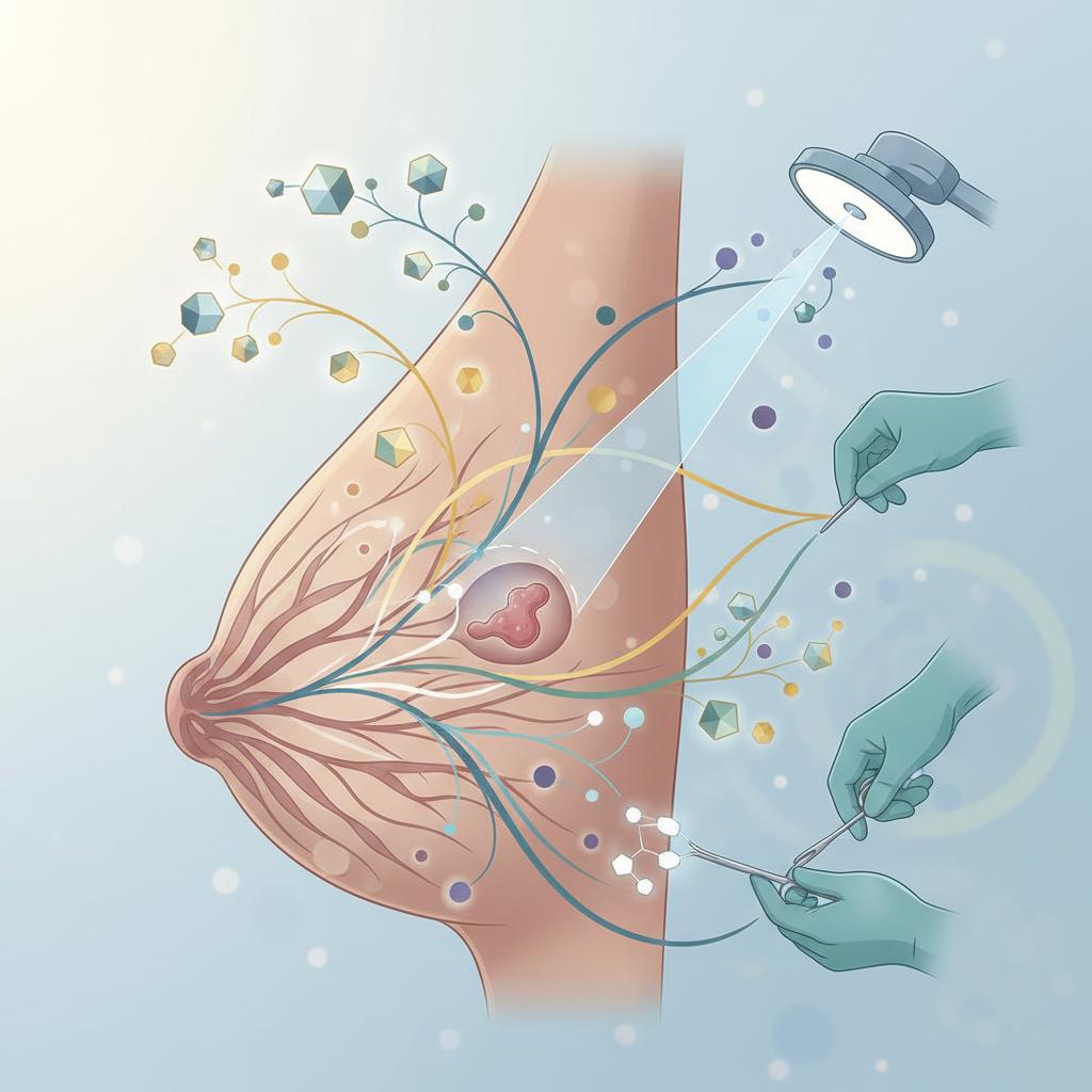 Illustration depicting various personalized breast cancer treatment modalities and their integration.