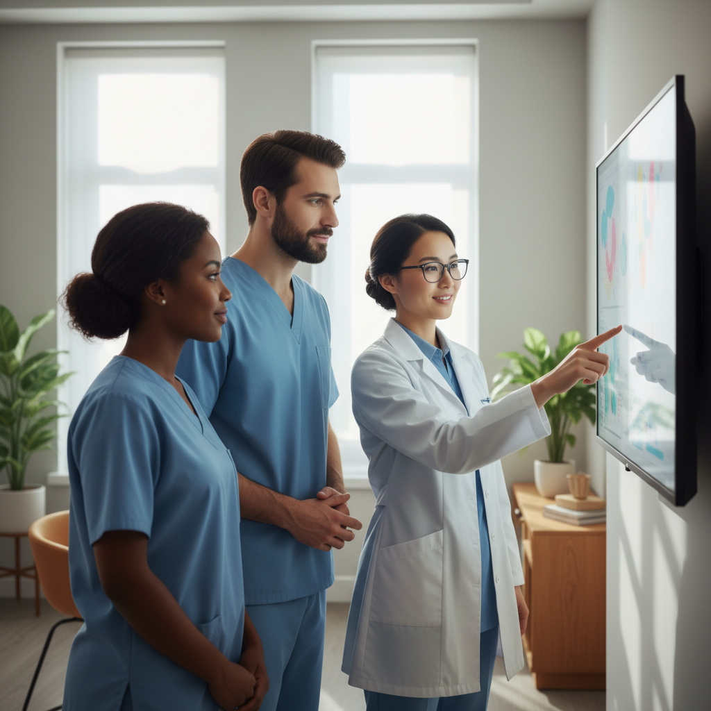 A team of dedicated cancer specialists reviewing a patient's case, symbolizing collaborative care for colon cancer.