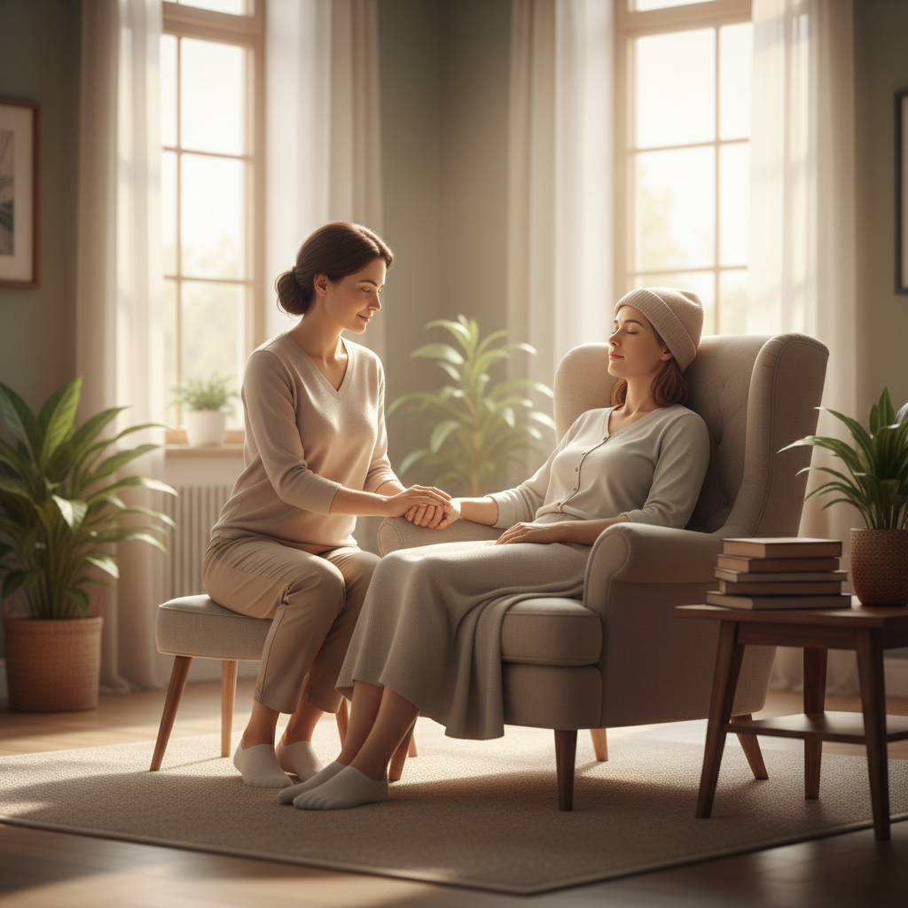 A caring hand holding a patient's hand, symbolizing support during lymphoma treatment.