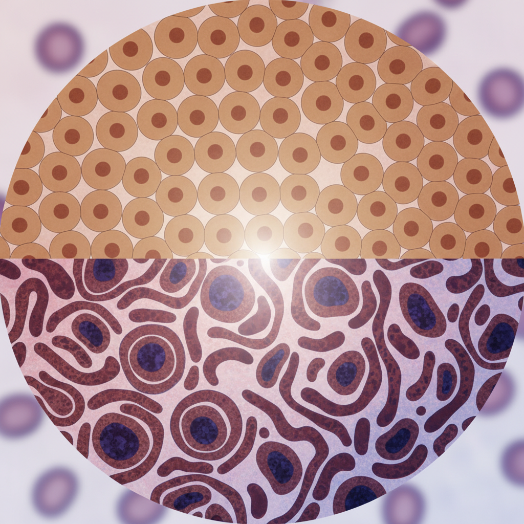 Microscopic view of melanoma cells, illustrating cellular differences.