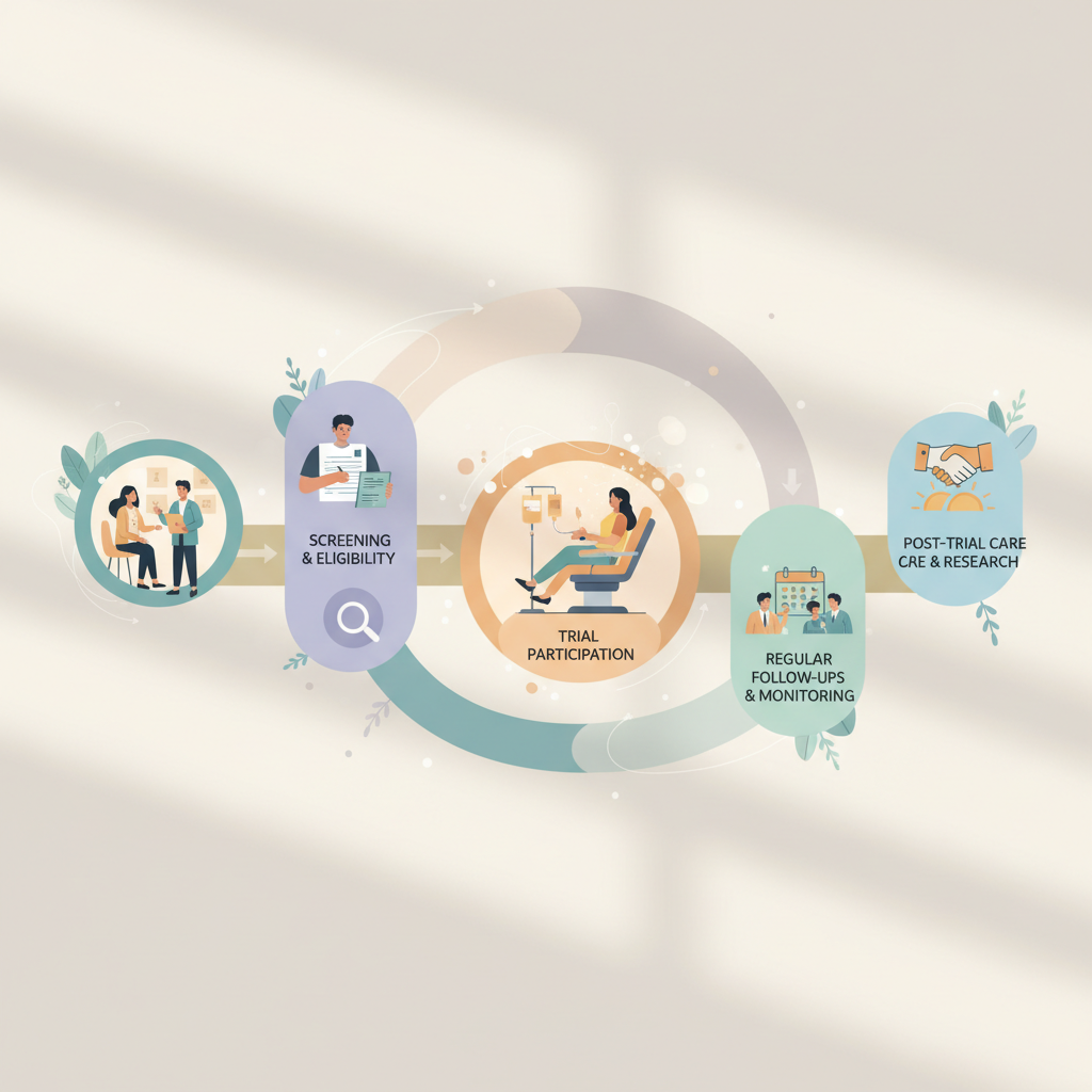 Diagram illustrating the journey of a patient participating in a prostate cancer clinical trial.
