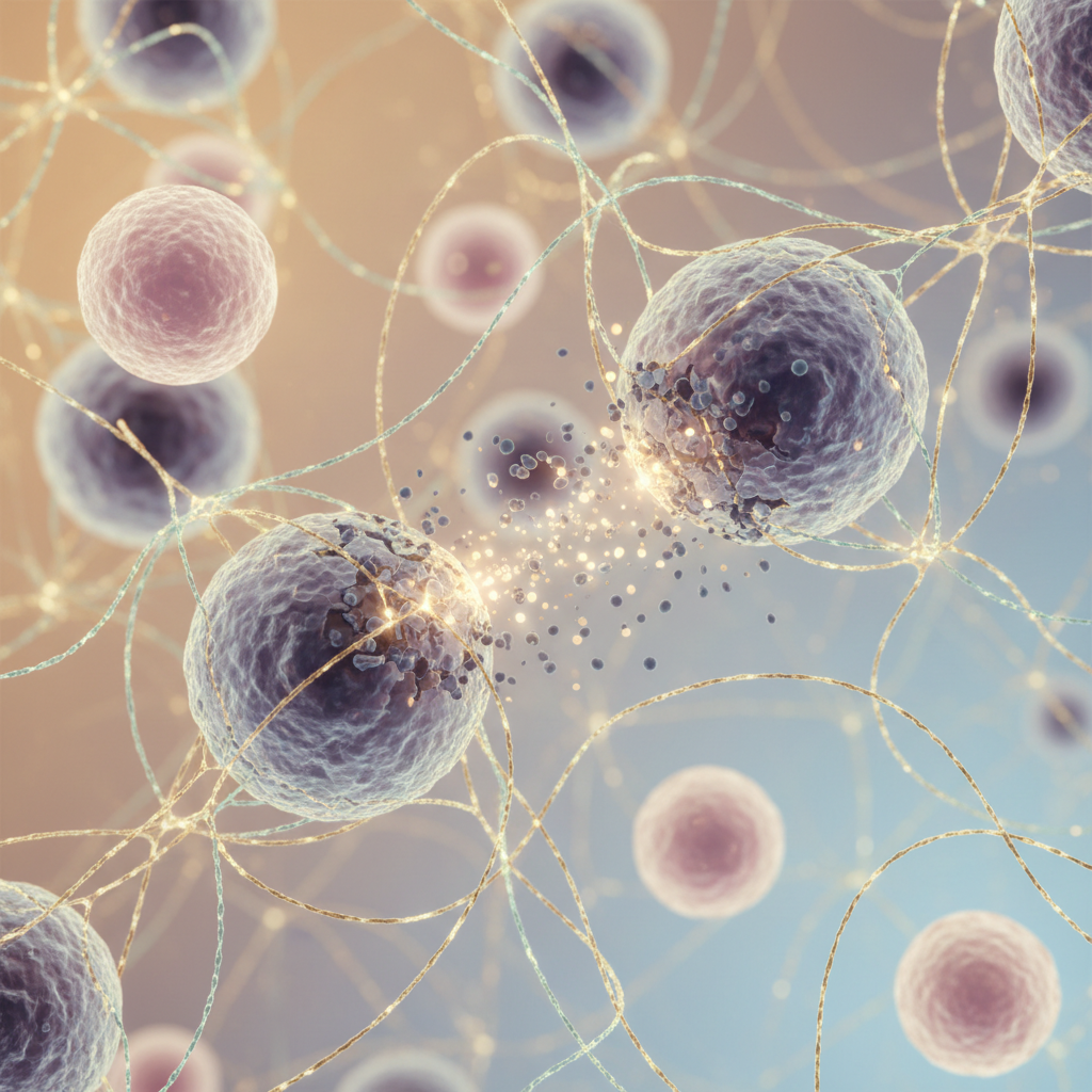 Microscopic view of ovarian cancer cells under treatment, symbolizing advanced therapeutic approaches.